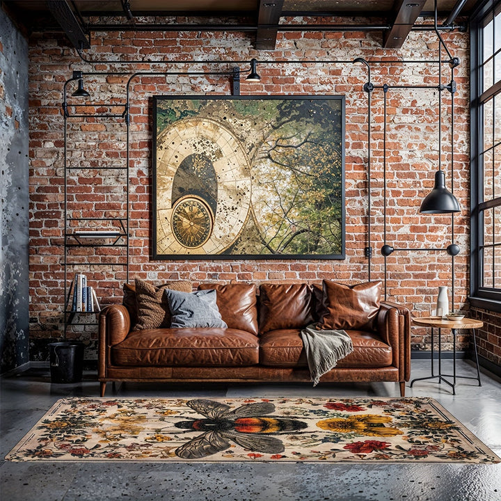 Alfombra retro con diseño de abeja, 1 pieza, para sala o cocina, forma cuadrada, peso 480 gramos, grosor 1 cm