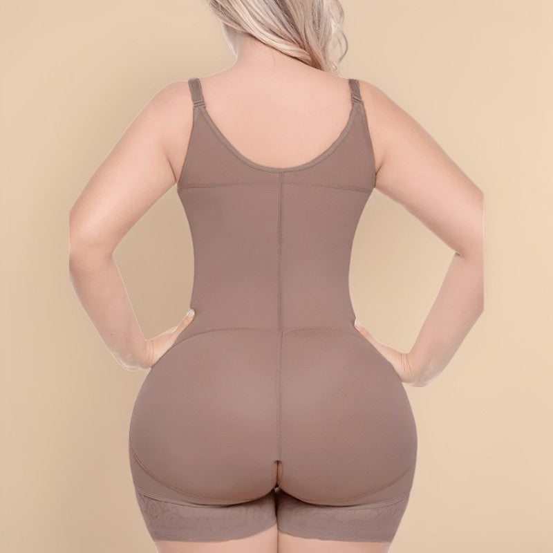 Mono elegante para mujer con control de abdomen y soporte alto, detalles de encaje - Faja posparto, levanta glúteos y moldeador corporal en beige, control de abdomen, ropa de recuperación posparto, cierre de gancho, prenda ajustada