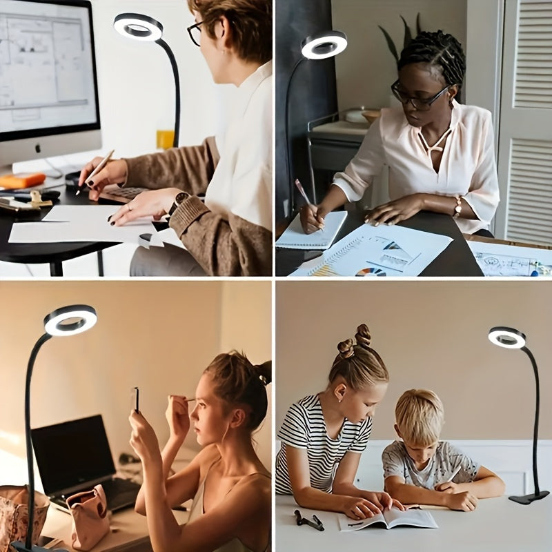 Linterna LED Recargable USB con Cuello Flexible 360°, Control de Atenuación Multinivel y Botón Ojo-Cuidado para Videoconferencias, Luz de Escritorio Ahorradora de Espacio para Lectura y Oficina, Luz de Cultivo para Plantas en Interiores