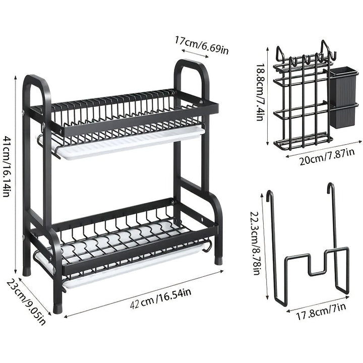 1pc Estante de Secado de Acero Inoxidable de 2 Niveles con Sistema de Drenaje, Organizador de Encimera de Gran Capacidad para Platos, Boles y Tablas de Cortar - Estantería Multifuncional para Cocina