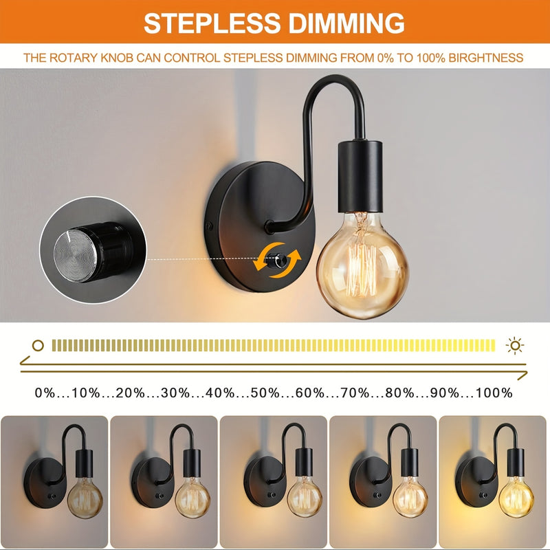 Linterna de pared negra, lámpara retro regulable E26 industrial para dormitorio, baño o pasillo (bombilla no incluida)