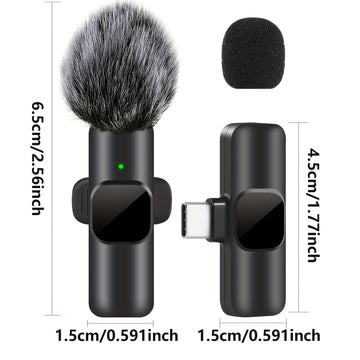 Microfono Lavalier sin varillas con 10 Receptores de Audio, USB-C y Funcionalidad Inalámbrica, Doble Micrófonos, Incluye Pantalla Antiviento, Cancelación de Ruido, Ideal para Streaming, Podcasting y Grabación de Video