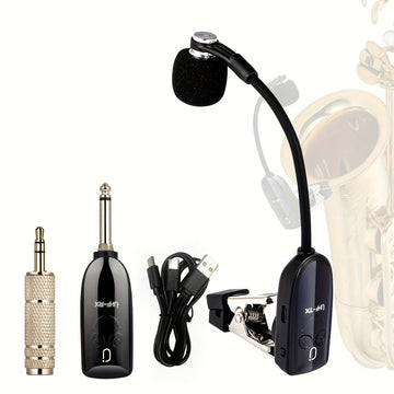 JYX Sistema de Micrófono sin varillas UHF de Alta Calidad Más Reciente, Micrófono para Saxofón con Receptor y Transmisor de Carga USB, Alcance de 160 Pies, Conectar-y-Jugar para Trompeta, Clarinete, Violonchelo, Tuba, Cuerno Francés, Alt