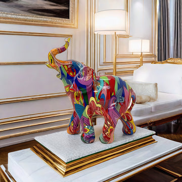 1pc Estatua de resina de elefante colorida, decoración versátil para el hogar para la sala de estar, el soporte de TV, el estudio, la oficina - Ideal para Navidad, Acción de Gracias, Año Nuevo, Día de San Valentín, celebraciones univer
