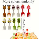 Tenedores de postre de plástico con temática navideña - Juego de 10, palillos desechables creativos para frutas, mini tenedores de Santa Claus para fiestas en casa, cocina, restaurante, picnic, campamento, accesorios para bento, suministros para fiestas