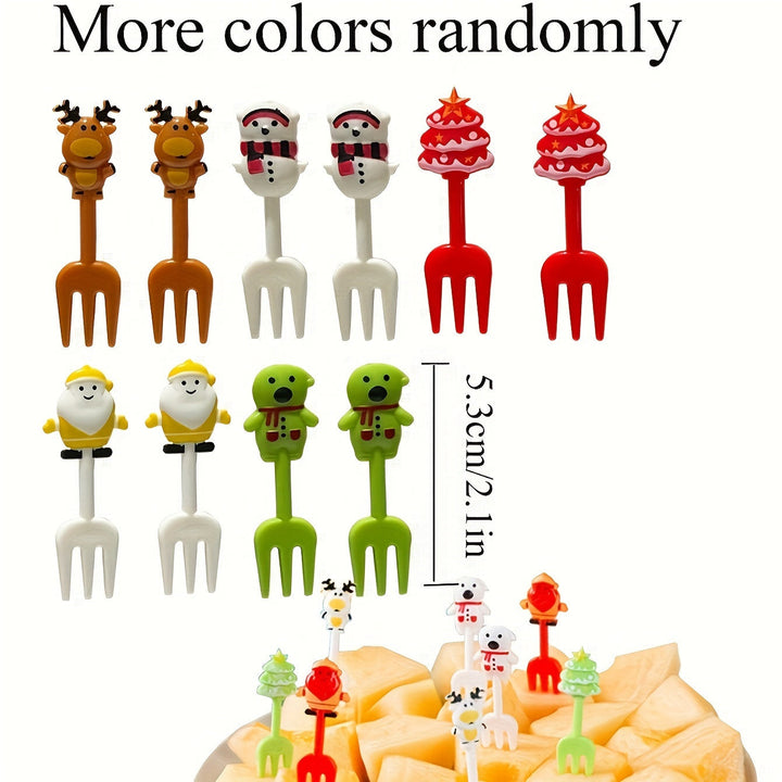 Tenedores de postre de plástico con temática navideña - Juego de 10, palillos desechables creativos para frutas, mini tenedores de Santa Claus para fiestas en casa, cocina, restaurante, picnic, campamento, accesorios para bento, suministros para fiestas