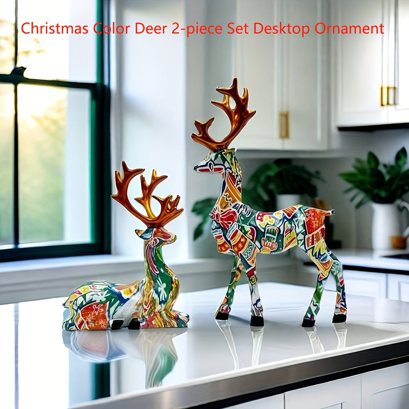 Juego de 2 piezas de venados decorativos, adornos para Navidad, Año Nuevo y bodas, figuras pequeñas para escritorio, hogar, sala y repisas de TV, accesorios creativos, regalo cálido para decorar el living