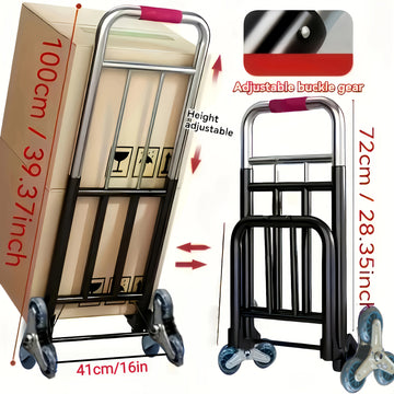 Carro de mano plegable de gran capacidad de 70 kg, mango ergonómico y ruedas giratorias de 360° para uso en escaleras | Telescópico ajustable | Ideal para levantar pesas, transporte de materiales y trabajo eléctrico, equipo de manipulación de materiales,