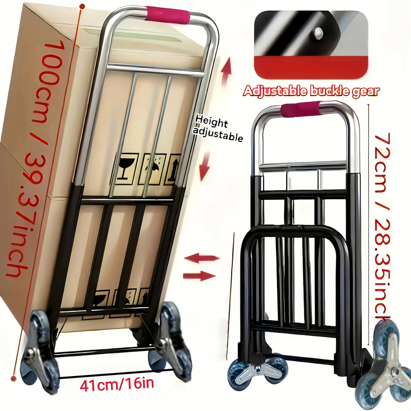 Carro de mano plegable de gran capacidad de 70 kg, mango ergonómico y ruedas giratorias de 360° para uso en escaleras | Telescópico ajustable | Ideal para levantar pesas, transporte de materiales y trabajo eléctrico, equipo de manipulación de materiales,