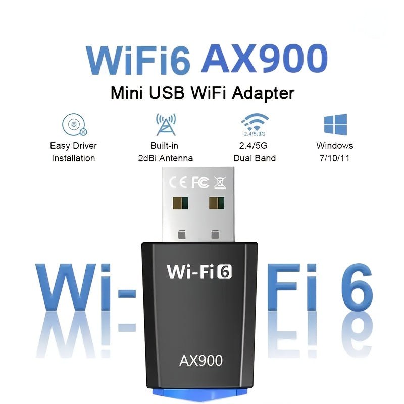 Adaptador Mini USB WiFi6 AX900 - Plug and Play, banda dual 2.4/5G, sin necesidad de controladores, compatible con dispositivos inteligentes - Transmisor receptor de red de alta velocidad