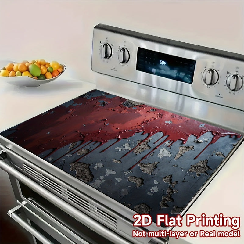 1pc Alfombrilla de Cocina para Halloween - Textura Gótica con Salpicaduras de Sangre Roja y Grietas, Protector para Placa de Cocina, Compatible con Vitrocerámica, Tapete 100% Poliéster Duradero, Fácil de Limpiar, Decoración Espeluznante, Cubierta Antides