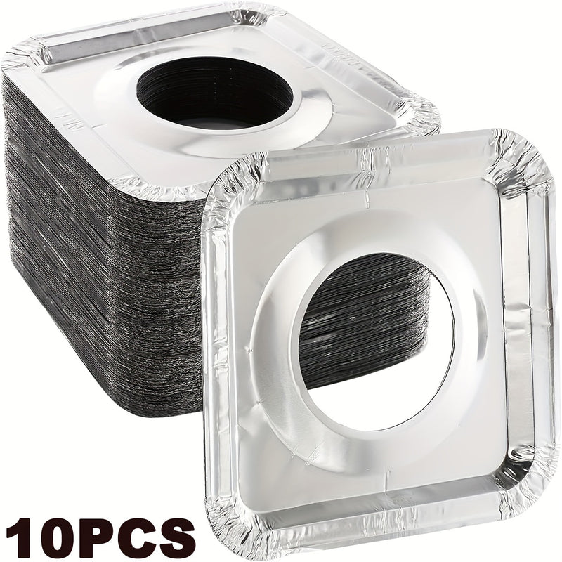 10/50pcs Revestimientos Desechables de Aluminio para Quemadores de Gas de Alta Resistencia - Cubiertas Cuadradas para Quemadores de Gas de 21.59 cm, Protector de Estufa de Gas, Cubiertas para la Parte Superior de la Estufa para Capturar Aceite, Grasa y D