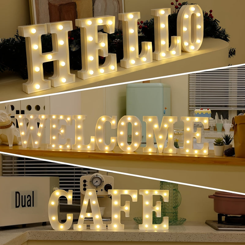 Letrero luminoso LED de 8.6" con 26 letras y 10 números, decoración brillante con batería para bodas, cumpleaños, fiestas, bares, graduaciones, Halloween, Navidad - blanco cálido, plástico, sin baterías incluidas, decoración para eventos | decoración mod