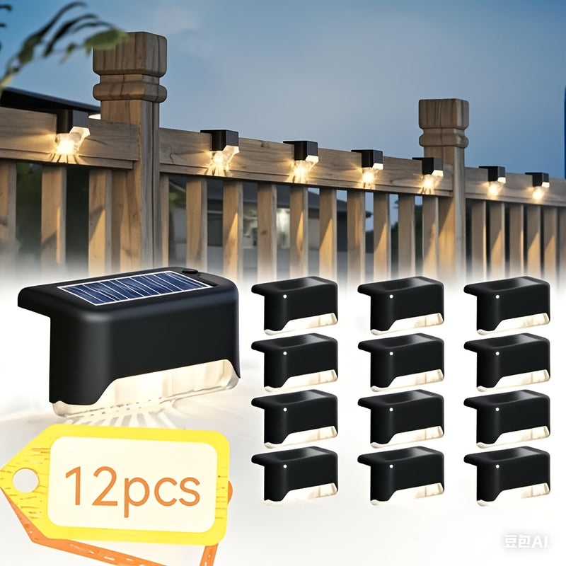 12pcs Luces Solares de Esquina para Exteriores, Encendido/Apagado Automático y Resistentes al Clima, Luces Plásticas para Barandillas de Escaleras sin Necesidad de Cableado, Iluminación Solar para Caminos, Moderna e Eficiente en Energía, Seguridad para C