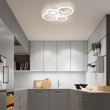 Luminaria de techo LED moderna - Sombra de acrílico de 4 anillos, montaje semibrillo, iluminación superior desmontable de 4000K no regulable para cocina, sala de estar, dormitorio, lavandería - Iluminación de área interior, cableado, incluye hardware de