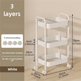 Carrito de almacenamiento de metal de 3 niveles, carrito de cocina rosa con ruedas, estante multifuncional para refrigerios para dormitorio y sala de estar, no requiere energía.