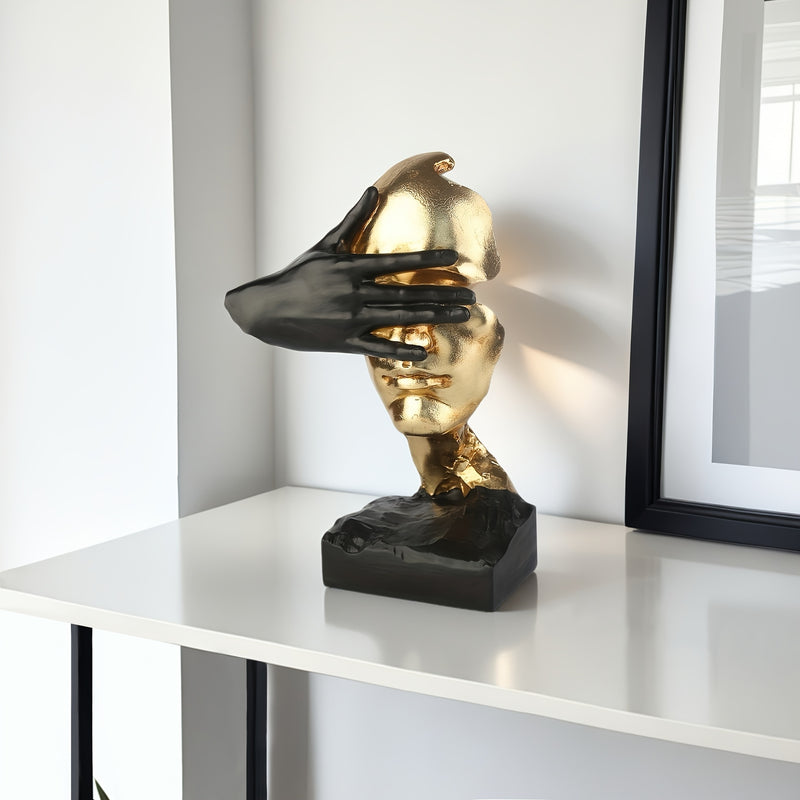 Elegante escultura abstracta negra y dorada - Arte de pared moderno para sala de estar, oficina o decoración de bar | Regalo ideal para el Día de San Valentín, el Día del Padre, el Día de la Madre