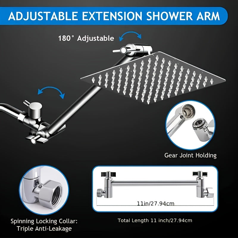Cabezal de ducha fijo de acero inoxidable con 5 funciones, ideal para baños, incluye ducha de mano, barra de ducha, válvula desviadora, manguera y barra de extensión
