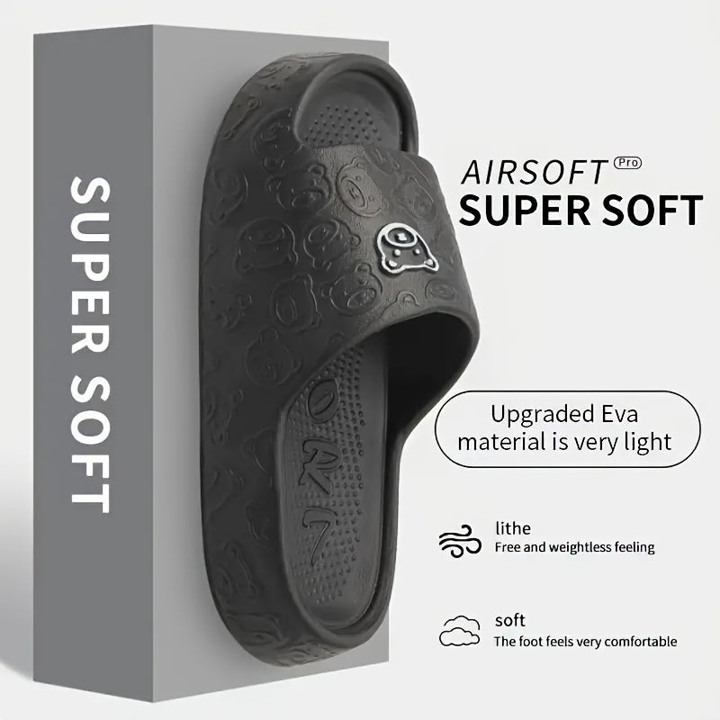 Pantuflas de suela blanda para mujer con diseño de osito, cómodas y de secado rápido para ducharse en casa, colores sólidos.