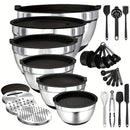 Juego de 22/32 tazones de acero inoxidable con tapa y rallador, anidables, antióxido, aptos para hornear, preparar, cocinar, mezclar ensaladas, servir alimentos, lavavajillas seguro, varios tamaños, ideal para Navidad, perfecto para Acción de Gracias