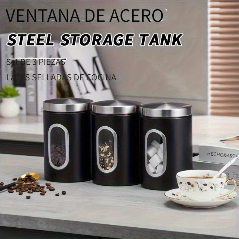 1pc Contenedor Hermético de Acero Inoxidable para Almacenamiento de Alimentos - Reutilizable, Tarro Metálico Redondo con Tapa Abatible para Granos de Café, Té, Azúcar y Más - Perfecto para la Organización de la Cocina