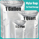 100 unidades, Bolsas de Mylar para almacenamiento de alimentos, 10 mil de grosor en 3 tamaños (3.79 L, 1 cuarto, 1/2 pinta) - De pie, con cierre hermético y sellado térmico para almacenamiento de alimentos a largo plazo