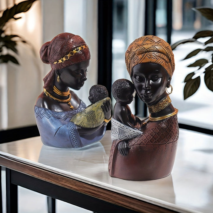 Estatua artesanal de Madre e Hijo africano, Figura de resina para decoración del hogar, Escultura decorativa para estantería, armario, escritorio, soporte de TV y entrada