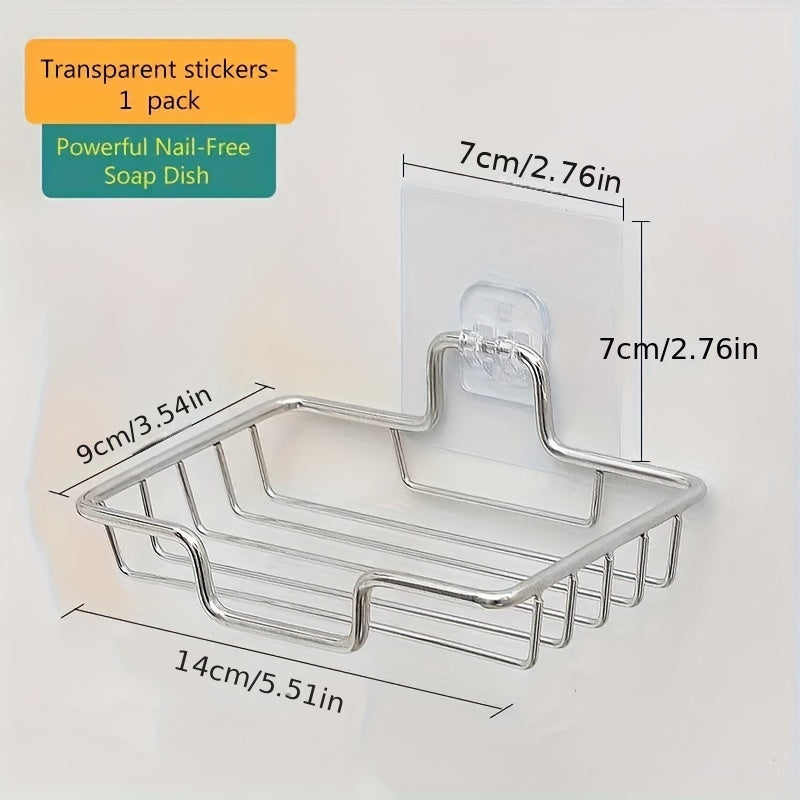 Jabonera de acero inoxidable para pared, sin taladro, repisa de baño negra, organizador de jabón, sencillo y práctico