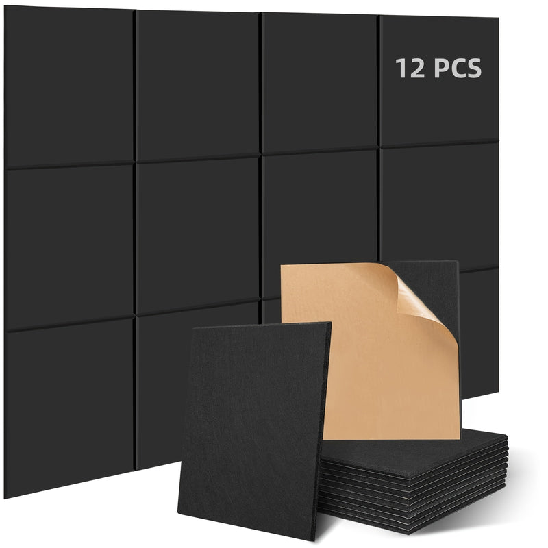 Paneles de espuma de sonido autoadhesivos HERTBER, paquete de 12, negro, baldosas acústicas de alta densidad para oficina, sala de reuniones, sala de estar, estudio, sala de música, sala de juegos, cine - Material de absorción de sonido