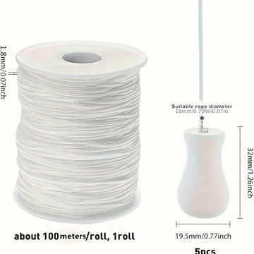 Cuerda trenzada de 100 metros de 1,8 mm con 5 cuentas de madera, adecuada para persianas, cortinas romanas de ventana y decoración de plantas de jardín.