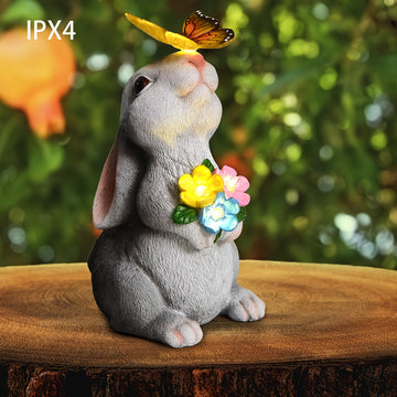 Estatuilla de Conejo Decorativa para Exteriores con Luz Solar en Forma de Mariposa IPX4, Estatua de Jardín para Patio, Balcón o Césped - Regalos Únicos para Inauguración de Casa
