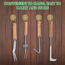 Juego de 4 Herramientas para Deshierbar Acero Inoxidable con Mango Ergonómico de Madera, Set Multiusos para Jardinería y Transplante