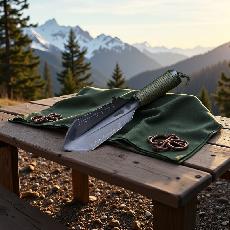Palas Multiusos 8 en 1 de Metal Resistente con Hoja Forjada Precisamente - Herramienta para Camping, Jardinería y Limpieza de Autos, Equipo Portátil de Supervivencia al Aire Libre para Senderismo, Mochileros y Aventuras Exteriores