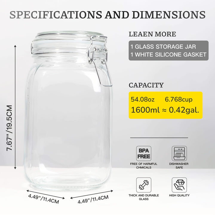 1 Jarrón de vidrio hermético con tapa, ideal para fermentación, conservación, encurtido y almacenamiento, con boca ancha, para el hogar y la cocina.