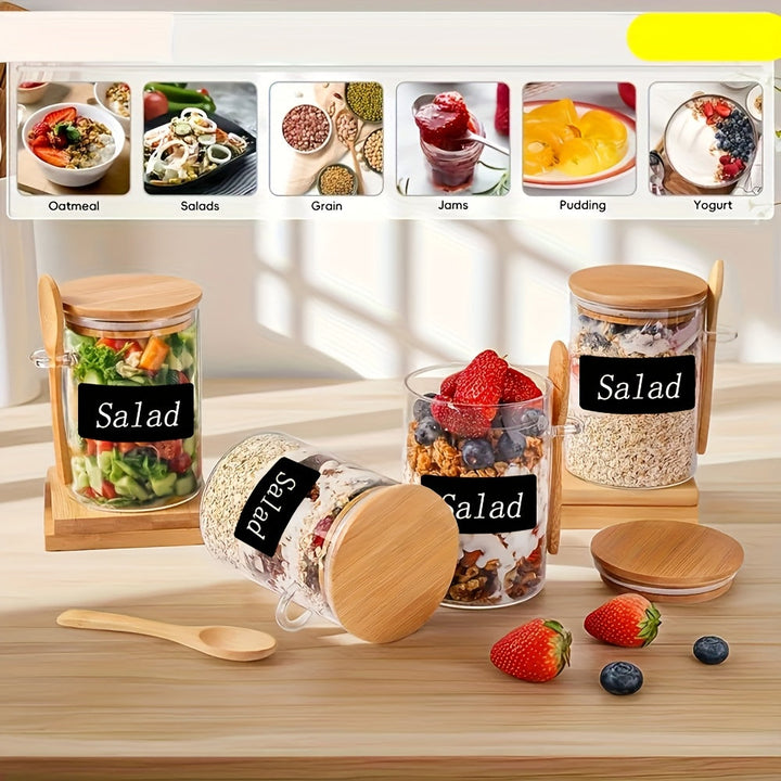 Juego de 6 recipientes transparentes con tapas de bambú, cucharas y etiquetas, frascos herméticos para azúcar, condimentos, té, café, harina, granos y sales de baño