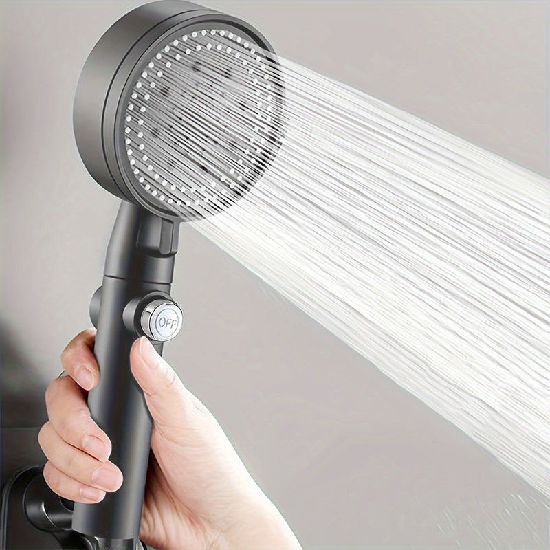 Juego de regadera de alta presión en color gris metalizado con 5 modos de rociado ajustables, manguera de acero inoxidable y soporte - Fácil instalación en pared, sin necesidad de electricidad para una experiencia de baño lujosa en el hogar