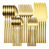 30 piezas de cubertería de acero inoxidable que incluye cuchillo de cena, tenedor, cuchara, tenedor de postre, cuchara de postre y cuchara de café para uso en el hogar y en restaurantes.