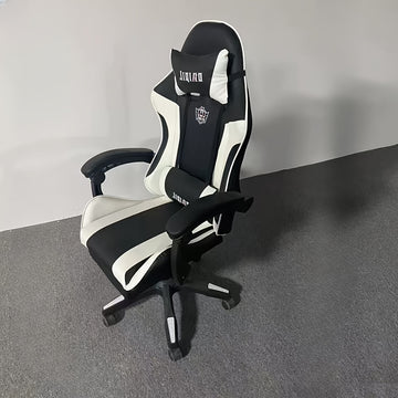 Silla ergonómica para juegos con cojín de látex y relleno de esponja, respaldo ajustable, marco de nailon resistente, mecanismo giratorio, material de madera dura y vidrio, apoyabrazos, para uso en el hogar y la oficina.