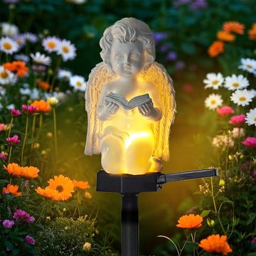 Estatua de ángel con alas de resina y vela, alimentada por energía solar, para decoración de jardín al aire libre, iluminación de césped para patio, sendero o jardín, figura de bendición eficiente en energía para niños y adultos, decoración de jardín sol
