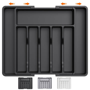 Organizador de Cajón para Cubiertos Plateados 1pc, Bandeja de Utensilios Expandible para Cocina, Soporte para Cubiertos y Cubertería Libre de BPA, Almacenamiento de Plástico Ajustable para Cucharas, Tenedores y Cuchillos, Grande