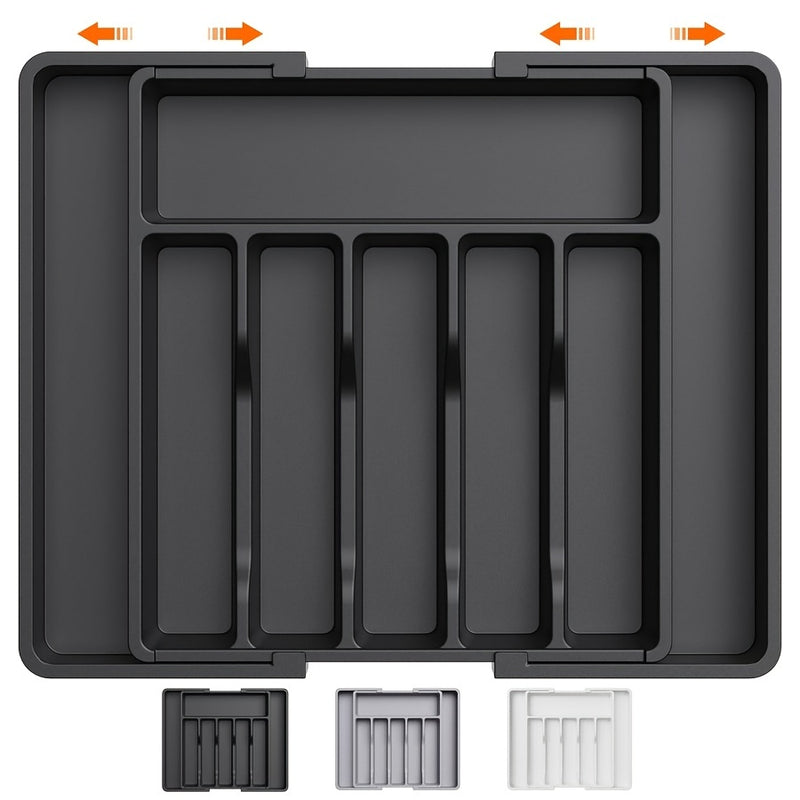 Organizador de Cajón para Cubiertos Plateados 1pc, Bandeja de Utensilios Expandible para Cocina, Soporte para Cubiertos y Cubertería Libre de BPA, Almacenamiento de Plástico Ajustable para Cucharas, Tenedores y Cuchillos, Grande