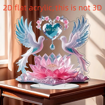 2D Plano, Corazón de Amor de Acrílico con Palomas para Decoración de Mesa, Estilo Clásico, Tema Animal, Multiusos para Hogar, Restaurante, Dormitorio, No Necesita Electricidad, Ideal para Halloween, Pascua, San Valentín, Acción de Gracias