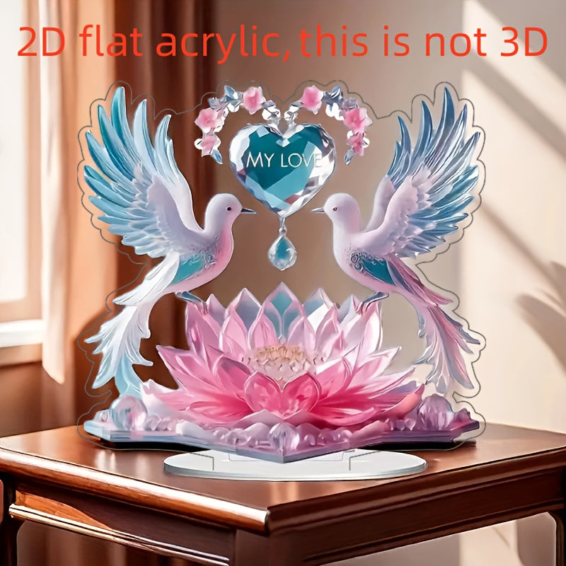 2D Plano, Corazón de Amor de Acrílico con Palomas para Decoración de Mesa, Estilo Clásico, Tema Animal, Multiusos para Hogar, Restaurante, Dormitorio, No Necesita Electricidad, Ideal para Halloween, Pascua, San Valentín, Acción de Gracias
