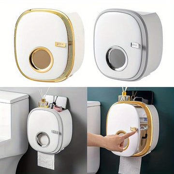 Portarrollos de papel higiénico autoadhesivo para pared con caja de almacenamiento, dispensador de rollo de papel higiénico de plástico para baño, contenedores de almacenamiento de papel higiénico