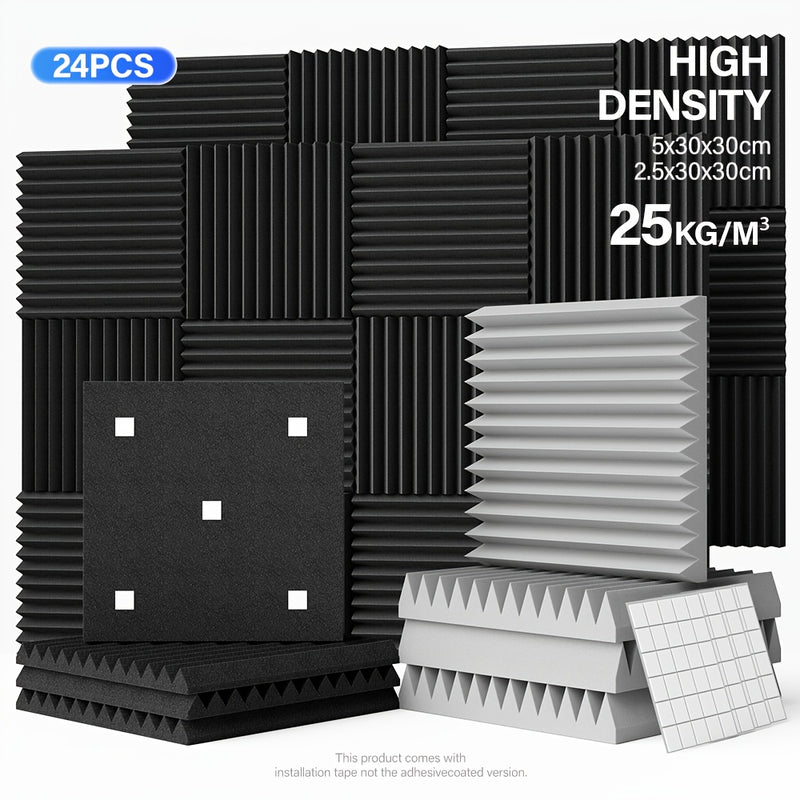 24 piezas de paneles de espuma para reducción de ruido de grado estudio BioSSance - Almohadillas insonorizantes de alta densidad para cines en casa, salas de juegos, estudios - 30.48 cm x 30.48 cm x 2.54 cm x 2.54 cm / 2