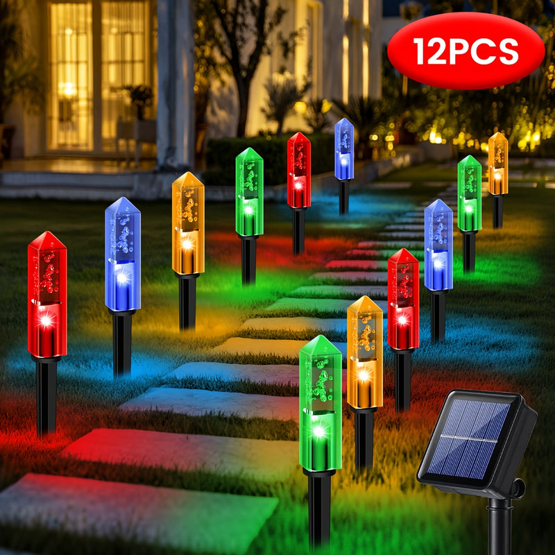 12 piezas de luces decorativas solares para jardín, luces LED azules/rojas/verdes/amarillas, ideales para exteriores, calles, jardines y paisajes, semi enterradas, decoración exterior, regalo perfecto para amigos y familia