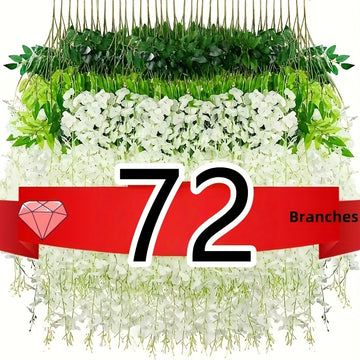 24-Pack/72pcs Flores Artificiales de Wisteria Colgantes - Decoración Faux Rattan Blanco, Adecuado para Bodas, Jardines, Paredes, y Marcos DIY - 109.73 cm Longo, Perfecto para Primavera, Christmas, Valentine's Day, y Fiestas de Cumpleaños