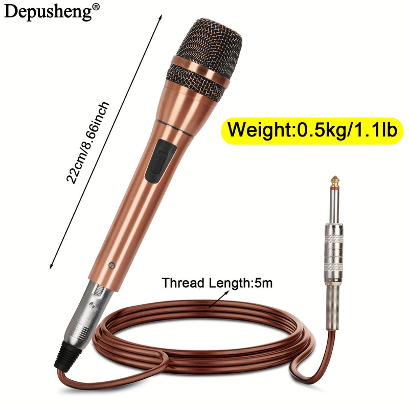 Micrófono dinámico Depusheng C7, profesional, unidireccional, con bobina móvil, micrófono de mano con cable, enchufa y juega, sin batería, con enchufe de 6,35 mm, para grabación de canto familiar profesional, transmisión - Material metálico