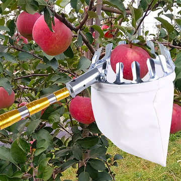 Varita de recolección de frutas con mango telescópico - Metal y tela, no necesita electricidad, perfecta para alcanzar ramas altas, herramienta de recolección de frutas | Varita con mango telescópico | Mango metálico duradero, recolección de frutas