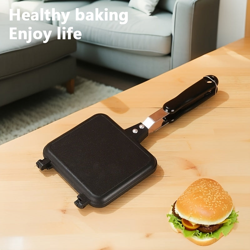 Fabricante de sándwiches portátil antiadherente - Sartén de doble cara para uso interior y exterior, no necesita electricidad, diseño compacto para camping, cocina en casa y pícnic, esenciales para pícnic, cocina versátil, superficie fácil de limpiar
